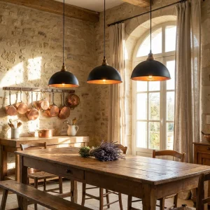 Lot de 3 suspensions extérieur noir, intérieur doré - Lampe de table de billard ~2009